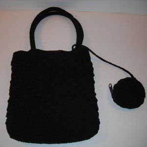 Vintage black woven double handled HANDBAG
